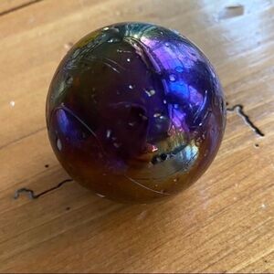 LARGE ART GLASS SHOOTER MARBLE- Blue CARNIVAL IRIDESCENT 6.25" around